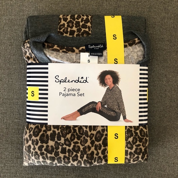 Splendid 2-piece Pajama Set / Loungewear Lively Leopard Charcoal Heather NWT - Picture 1 of 8